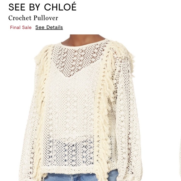 NWOT RARE See by Chloe Crochet Pullover Sweater in Cream/White Size 34 - Picture 3 of 17